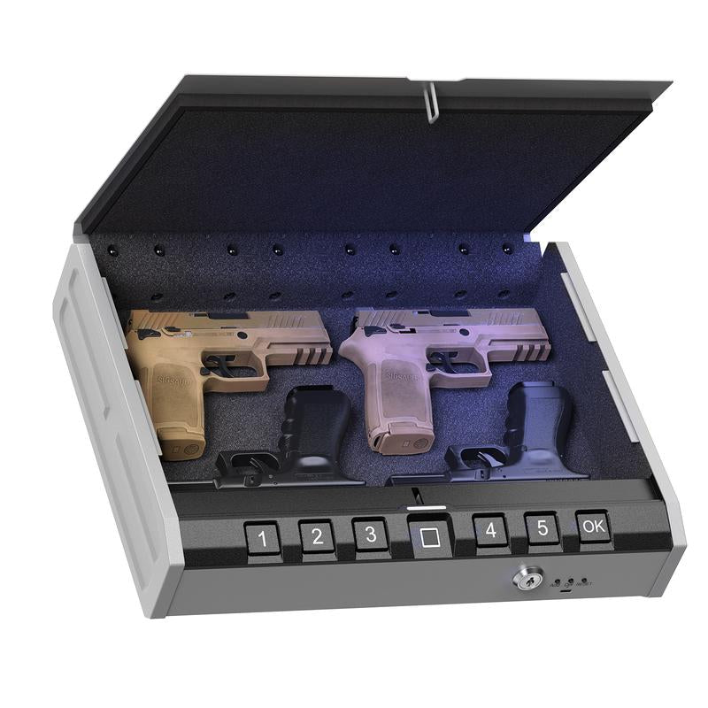 ONNAIS Large Biometric Safe - Fingerprint Access, Three Unlock Methods, Emergency Power Supply, Secure Storage for Home, Nightstand, and Vehicle Use