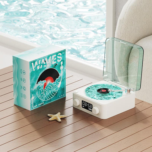 The Waves Vinyl Player, Waves Bluetooth Speaker, 2025 New Portable Vintage Vinyl Speaker with Adjustable Light and Time for Bedroom, Party, Holiday Gifts Ideas, Mood-Regulating Accessories