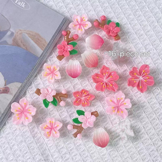Cantaloupe Flower Car Stickers, 3D Plum Blossom Seamless 16Pcs Waterproof Floral Decals, Cute Cartoon Flower DIY Decoration Car Decals for Your Wedding Day,Festive Indoor Outdoor Use