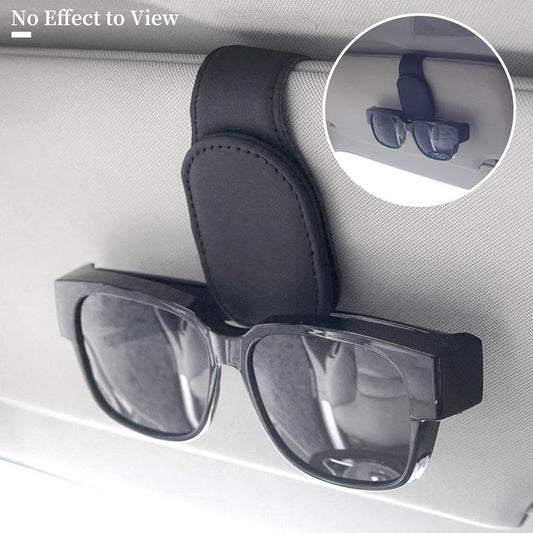 Sunglass Holder for Car, Magnetic Leather Sunglasses Holder and Ticket Card Clip, Car Visor Accessories, (Black)